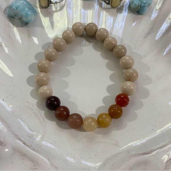 Aventurine ombre bracelet with bone jasper 6” small wrist size - Picture 2 of 2